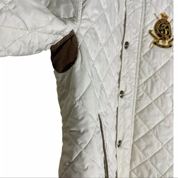 Ralph Lauren Sport Quilted Jacket Coat Barn Crest Corduroy Equestrian Ivory S - Picture 4 of 7